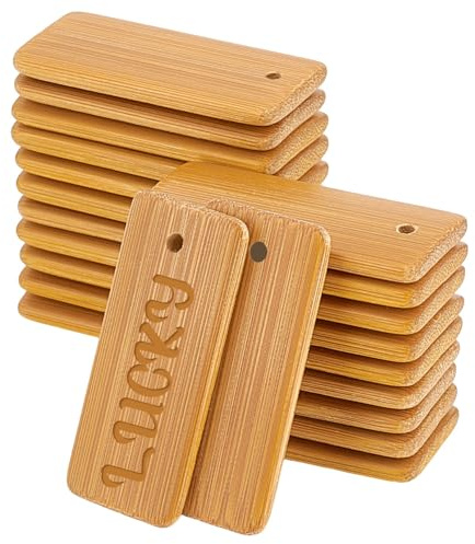 PandaHall 60 etiquetas de regalo de madera en blanco, rectangulares sin teñir, etiquetas de regalo de bambú, etiquetas de nombre, etiquetas para colgar llavero para botellas de vino, manualidades