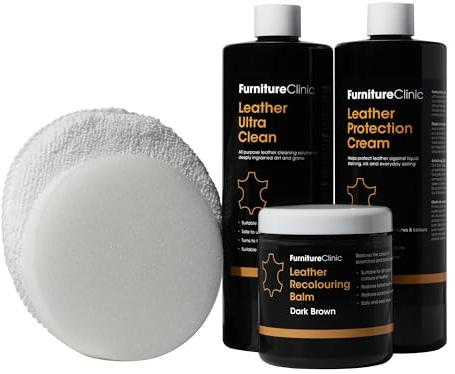 Furniture Clinic Leather Complete Restoration Kit (Beige) - Contains Leather Recolouring Balm, Protection Cream, Cleaner, Sponge & Applicator - Restore and Repair Sofas, Chairs, Car Seats