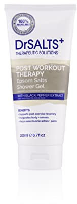 DrSALTS+ Post Workout Shower Gel - Soothing Epsom Salts for Intense Exercise Recovery with Black Pepper & Essential Oils - Vegan & Cruelty-free, 200ml
