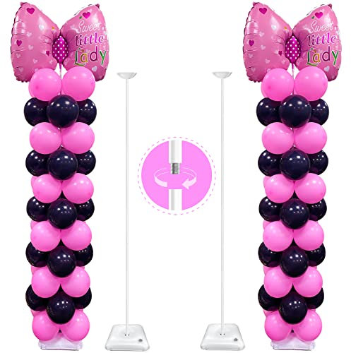 YALLOVE Metall BallonStänder Set von 2, Höhe verstellbar von 40cm bis 3.2m, Gewindestange Design, freie Kombination von Ballon-Mittelstück für Tisch und BallonSäuleStänder für Boden