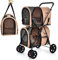 COSTWAY 2 Etagen Hundewagen Haustiere Buggy bis 16kg, Hundebuggy mit Netzfenstern & Getränkehalter & Anhänger, Katzenbuggy für 2 kleine Hunde Katzen (Beige)