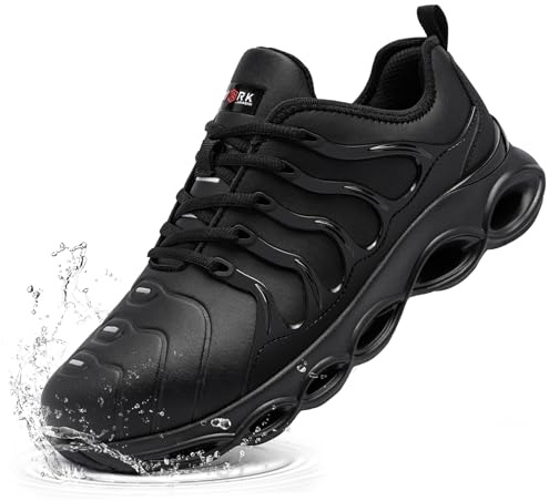 LARNMERN Chaussures de Sécurité Hommes Imperméables Amorti Légere Chaussures de Travail Confort Mode Embout Acier Anti-Smashing Baskets de Sécurité(Noir Microfibre,40 EU)