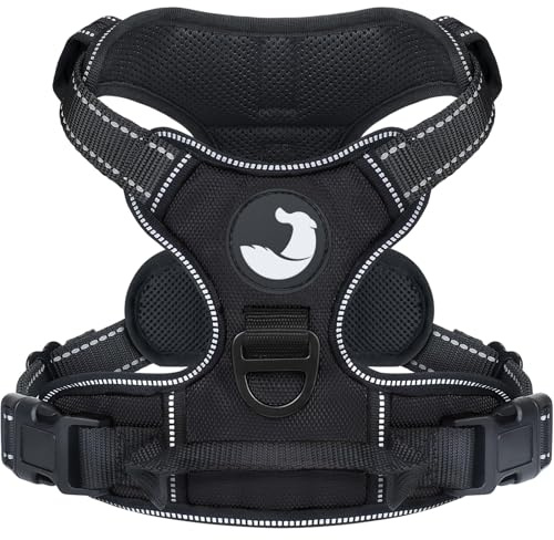 Joytale Harnais Chien, Réfléchissant Respirante Harnais Anti Traction pour Chien avec Attache Devant et Poignée Contrôle Sécurité pour Grand, Noir, XL