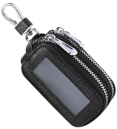 Custodia per chiavi auto con doppia cerniera, protezione per portachiavi con telecomando per auto, capacità, in pelle PU, trasparente, protezione per auto da uomo e donna, Nero , Refer to