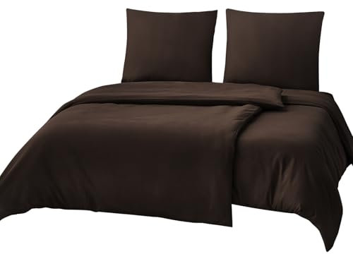 RUIKASI Bettwäsche 135x200 Braun 4teilig - Polyester Mikrofaser Bettwäsche-Sets Oeko-TEX, 2 Bettbezüge 135x200cm + 2 Kissenbezüge 80x80cm mit Reißverschluss, Weich und Bügelfrei