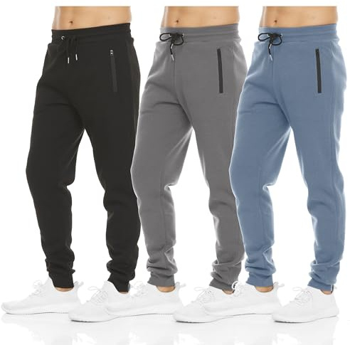 PURE CHAMP Mens Sweatpants 3 Pack Fleece Active Athletic Workout Jogger Sweatpants for Men with Zipper Pocket Size S-3XL (X-Large, Set 7)