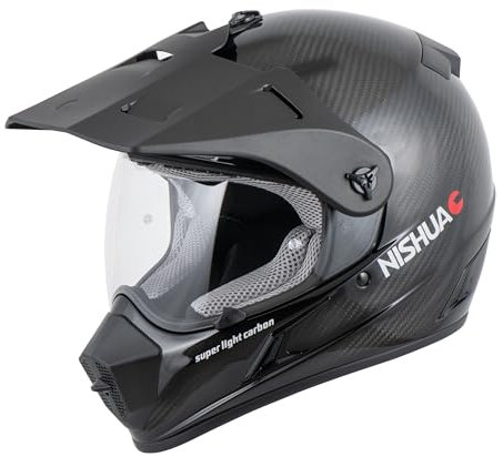Nishua Enduro Carbon Evo Endurohelm, Motorradhelm - ECE 22.06 Zertifiziert, Hervorragende Schlagdämpfung, Leise, Leicht & Stabil, Angenehmes Futter, Vielseitige Belüftung, Carbon Schwarz, L