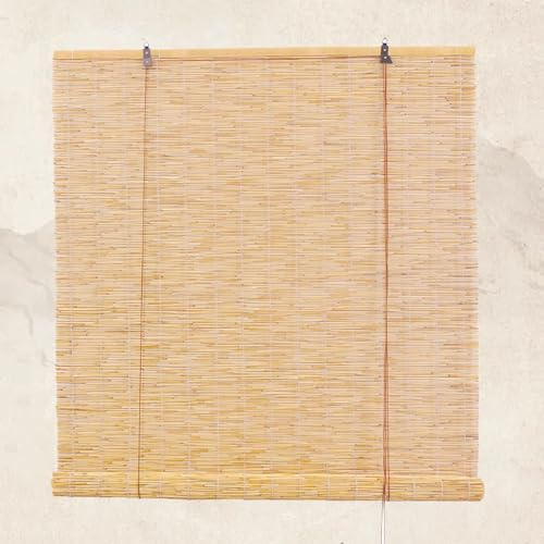 Geovne Rollo Bambú Ventanas Retro,Persiana de Bambú Natural,Estores de Tejidas a Mano,Cortina de Caña,Cortina de Paja para Interior y Exterior,con Accesorios (90x240cm/35x94in)