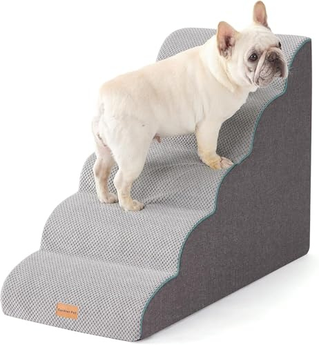 Gardner Pet Escaliers pour Chiens à 5 Marches en Éponge Haute Densité 58cm, Échelle Large pour Animaux de Compagnie avec Housse Amovible, Escaliers Chien Antidérapant pour Monter Canapé et Lit -Gris