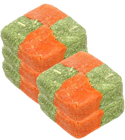 HEMOTON Rabbit Stuff Pet Teething Toys for Small Animals and Rabbits, 5pcs Double Grass Bricks Carrot Powder Cubes and Molar Cakes, Natural Organic Grass Powder Snacks to Help Grind Teeth