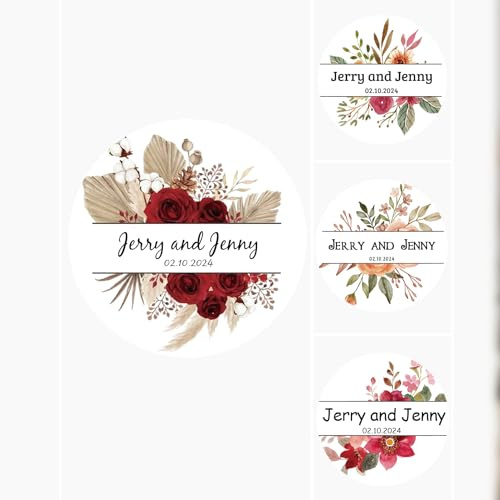 90-Teiliges, Personalisierte Aufkleber, Personalisierter Floraler Hochzeitsaufkleber, Elegante Runde Etiketten Nach Wunsch, Bedruckbar Mit Name Und Datum, Geeignet Als Siegel FüR Gastgeschenke,Runden
