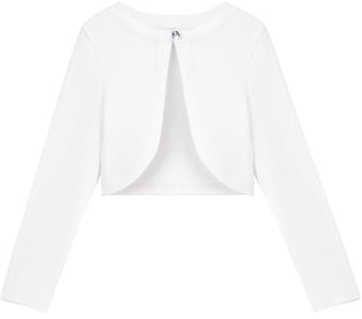 Arshiner Bolero pour Fille Gilet Manches Longues en Coton pour Enfant Blanc Cardigan en Maille Veste de Communion avec Bouton Diamant 9-10 Ans