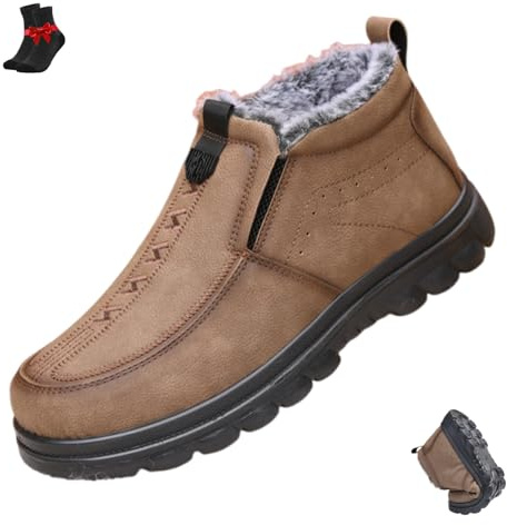 Vintersnö ortopediska stövlar for män, varma halkfria skor, termisk pälsfodrad fleece vattentät promenadstövlar(Camel,42 EU)