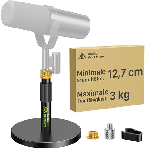 AA AUDIO ACCESSORY Soporte de mesa para micrófono con altura regulable desde 12,7 cm, carga 3 kg, total metálico, compatible con Shure SM7B, SM7dB, MV7+, Fifine, Blue Yeti, Snowball y Rode PodMic
