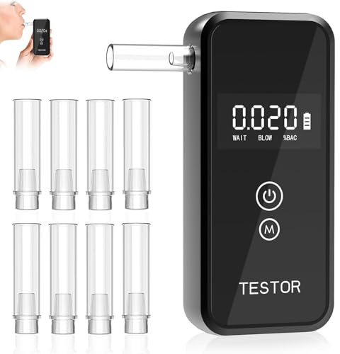 Colorfullife Breathalyzer, Portable Alcohol Breath Tester with 8 Mouthpieces, High Accuracy Alcohol Breathalyzer with LCD Display, Digital Fast for Home Personal Professional Use【Black】