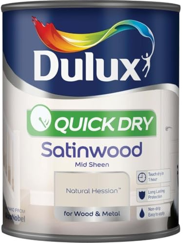 Natural Hessian Quick Dry Satinwood Paint 750ml | Interior Wood and Metal Paint | Durable Mid Sheen Finish | Fast Drying Trim Paint for Doors Skirting Boards Cupboards and Furniture