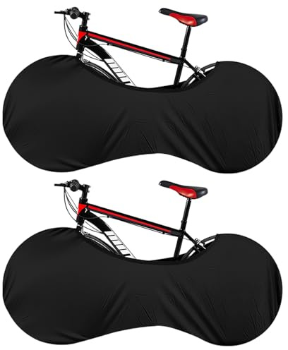 2 Pcs Cubierta Bicicleta Montaña Interior Funda Rueda Bicicleta Carretera Universal con Ajuste Elástico - Repelente al Agua, Antipolvo para Cuadro y Ruedas de 24-28, para Transporte y Almacenamiento
