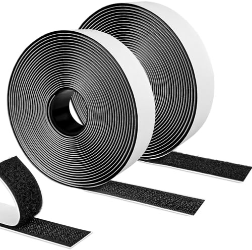 Scratch Autocollant Double Face, 10m x 20mm Ruban Auto-agrippant Adhésif Puissant avec Résistance aux Températures (-20°C à 80°C), Bande Agrippante pour Moustiquaire, Cadres Photo et DIY, Noir