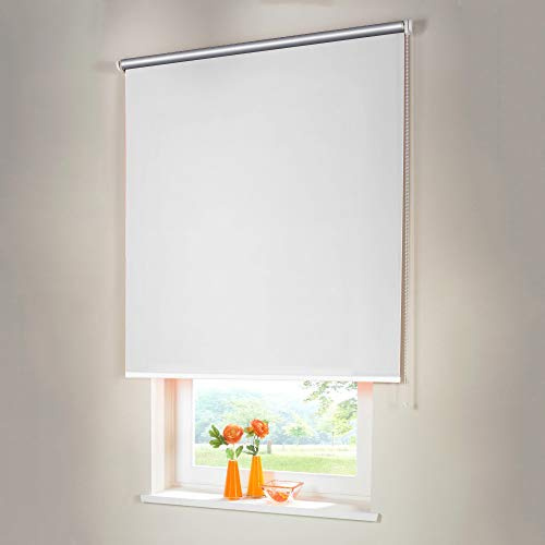 Sonnenschutz-HH® - Seitenzugrollo Verdunkelungsrollo Thermorollo - Außenmaß Breite 195 x 140 cm Höhe weiß - Lichtundurchlässig Rollo für Abdunkelung Kettenzugrollo inkl. Universalträger