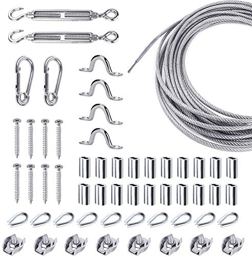 Stainless Steel Wire Rope, Globe String Lights Hanging Kit, Cable Railing, Aircraft & Picture Hanging Kit Include 165 Ft Transparent Vinyl Coated Wire Cable, Turnbuckle and Hooks Accessories