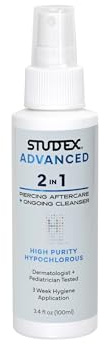 Studex Advanced 2-in-1 Piercing Aftercare & Cleanser – Hypochlorous Spray for Body and Ear Piercing, Hypoallergenic Formula for Sensitive Skin (3.4oz)