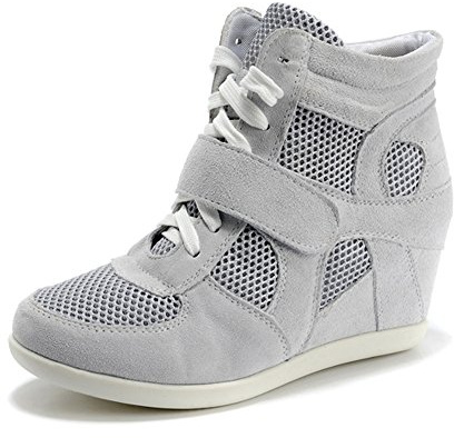 rismart Mujer Zapatos Formal Oculto Tacón Cuña Gamuza Tela Zapatillas (Gris,EU 38.5)