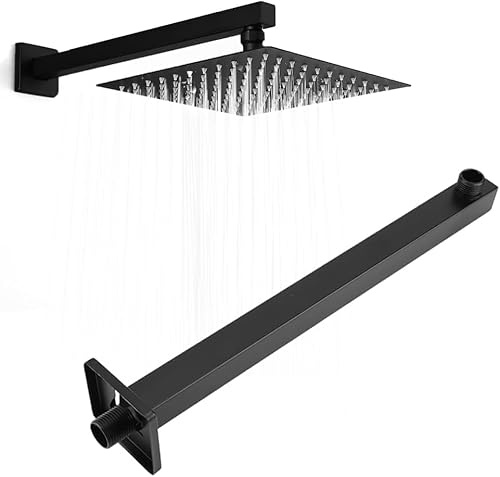 Brazo de Ducha Negro, Extensión de Brazo de Ducha de Acero, Cabezal de ducha recto cuadrado de acero inoxidable montado en la pared de 14 pulgadas brazo de extensión acceso al baño