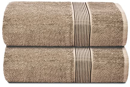 GLAMBURG Baumwolle 2er-Pack übergroße Badetücher 100 x 150 cm, große Badetücher, Ultra saugfähig, kompakt, schnell trocknendes und leichtes Handtuch - Bräunen