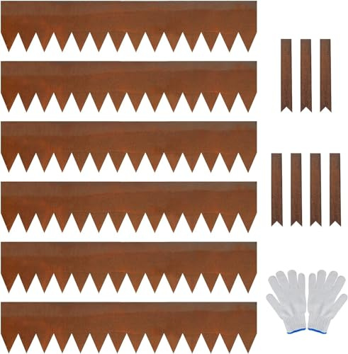 Worth Garden 6 Pack Cor-Ten Steel Landscape Edging w/Rust Patina Finish - 40 L x 8 H Strips - Hammer-in 14-Gauge Metal Corten Edging Border w/ 7 Clips & Gloves - Edge for Lawn Yard (20Ft Total)