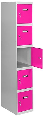 Simon Rack Casier Vestiaire Metallique, 5 Portes, Comprend la Clé, 1800x400x500 mm, Gris/Rosé - Simonlocker