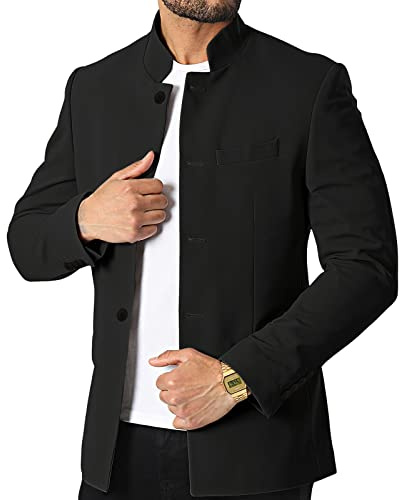 THWEI Mens Casual Suit Blazer Jackets Stand Collar Business Sport Coats Black Medium