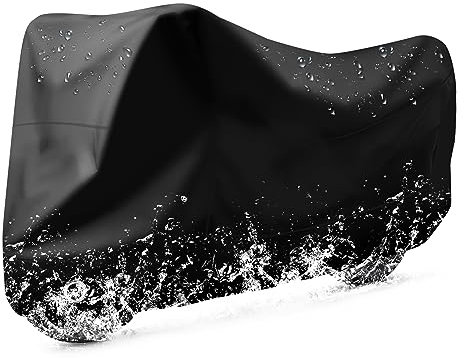 LIHAO Bache Moto Impermeable, 300D Housse Moto Etanch Résistant a Poussière Pluie Vent Soleil, Polyester, Noir, XXL