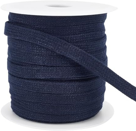 BENECREAT Cordones de Algodón de Recambio Planos Azul Prusia 25m, Cuerda Plana de 10 mm de Ancho con Cordón con Carretes de Plástico para Accesorios de Prendas de Vestir, Pantalones Deportivos