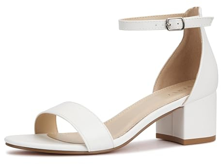 PARTY Women's Open Toe Ankle Strap Low Block Chunky Heels Sandals, White Pu B, 7