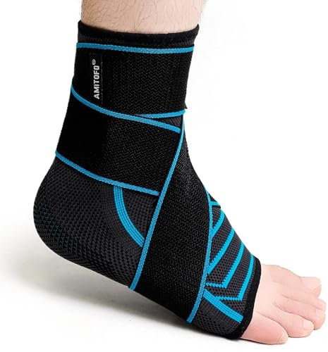 PUTUO Sprunggelenk Bandage Knöchelbandage für Plantarfasziitis: Sprunggelenkbandage für Fersensporn Neuropathie Orthopädische Sport - Fußgelenkbandage für Damen Männer black blue 47-50 1 Stück