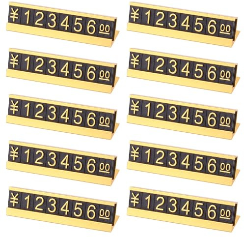 10 soportes de mostrador de precios, etiqueta de precio ajustable con base de aluminio para exhibición de precios, kit de bloques de cubo para tienda minorista (dorado)