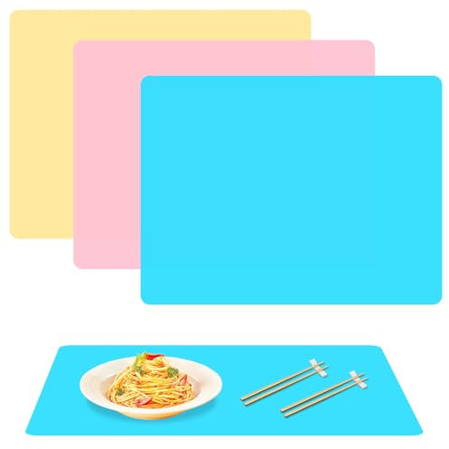 3 Stück Silikonmatte zum Basteln 30x40 cm Malunterlage Bastelmatte, Antihaft-Rutsch-Malmatte Flexible Silikonmatte Basteln für Bastelarbeiten, DIY-Zubehör, Tischsets (Rosa, Blau, Gelb)