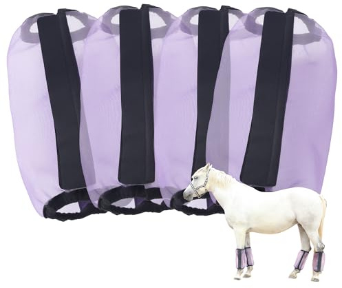 Gallopoff Lot de 4 bottes anti-mouches pour chevaux - Coupe ample - Respirantes - Mailles fines - Protège contre la fatigue des jambes et les coups - Idéal pour l'été