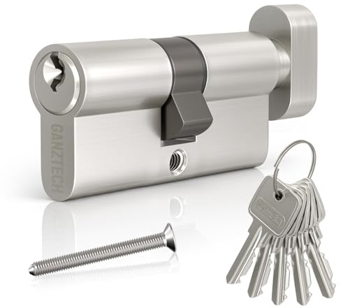 GANZTECH 50T/50 (100mm), Serratura a botte in nichel, chiave con 5 chiavi standard, Serratura a cilindro europeo in Lega di alluminio, Stabile sicura per porte in legno, composite e UPVC