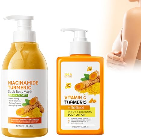 Hppsctink 300ml Lozione per il corpo alla curcuma e 520ml Scrub alla curcuma per il corpo, idratazione delicata, idratazione e luminosità, cream