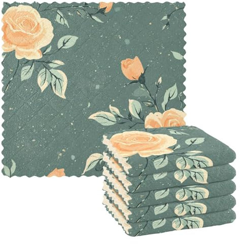 Amooorous Paños de cocina de rizo, color verde rosa, naranja, hechos a mano, tejido rústico, de secado rápido, absorbente, paño de cocina de 11 x 11 pulgadas, 6 piezas