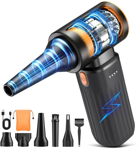 Kotopa Elektrische Staubgebläse, 3 Gang 200000 RPM Electric Air Duster mit 8000 mAh Akku Ultraleise Druckluft für PC Reinigungsset, Tastaturen, Autos und Außenbereich (Schwarz)