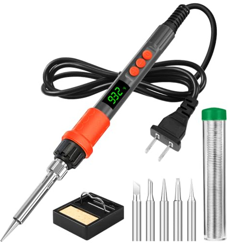 Soldering Iron Kit, 120W LED Digital Solder Iron Soldering Gun kit, Smart Temperature Control [356℉-932℉], Extra 5pcs Tips, Auto Sleep, Temp Calibration, Grey