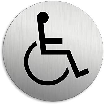 OFFORM DESIGN Targhetta per Porta - Handicap Targa Ø 75 mm Alluminio Spazzolato Auto-adhesiva