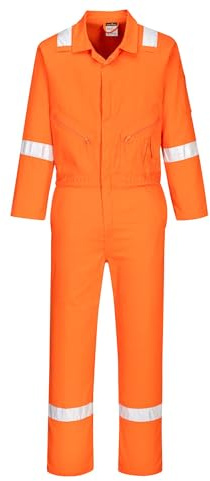 Portwest C814 Iona Bomull Arbetskläder Overaller Reflekterande Tejp Skaltyg | Orange, 5XL, EN 17353, UPF 40+, Normal Passform, Med Dragkedja, Elastisk Midja, Rörelseveck i Ryggen, Fukttransporterande Tyg
