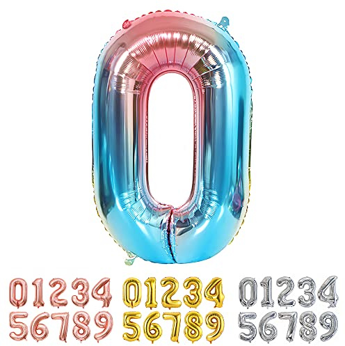 Ponmoo Foil Balloon Number 0 Gradient Blue, Giant Numbers 0 1 2 3 4 5 6 7 8 9 10-19 20-29 30-39 40-49 50-60-70-80-90-100, Large Balloons for Wedding Anniversary Birthday Party Decoration