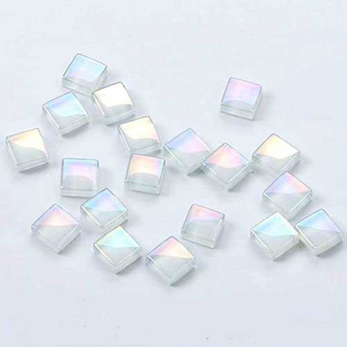BTMIEY Kristallmosaikfliesen in verschiedenen Farben, 200 Stück/Beutel, quadratische Glasmosaikfliesen für Heimwerker, Handwerkslieferant, Laser-Mosaikfliesen, kreatives Kunstmaterial (weiß)