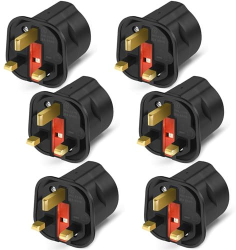 VGUARD European to UK Plug Adapter 6 Pack BS8546 Certified Travel Adapter 2-Pin to 3-Pin, EU Schuko to UK Plug with 13A Fuse for Europe French Spanish German Turkish to UK Socket - Black