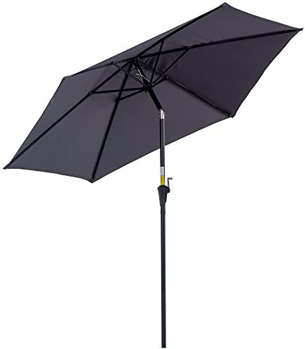 Outsunny Parasol droit parasol inclinable de jardin balcon terrasse manivelle toile polyester imperméabilisée haute densité 180 g/m² Ø2,6 x 2,35H m aluminium gris
