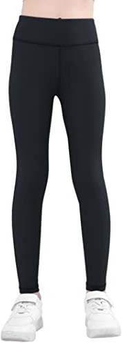 SEAUR Mädchen Sport Leggings Lang Yogahose Einfarbig Eng Jogginghose Laufhose Sporthose Trainninghose - Schwarz - 160(146-152)